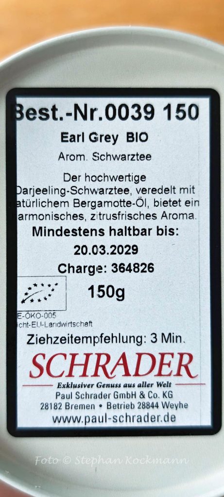 Schwarzer Tee Darjeeling Earl Grey Bio Mincing Lane von Paul Schrader